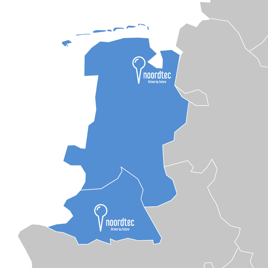 Landkarte Regionen Weser-Ems und Münsterland mit markierten Noordtec Standorten in Westerstede und Dülmen